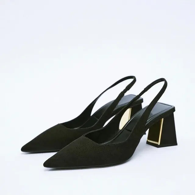 Elegant Women's Slingback Pointed Toe Block Heels